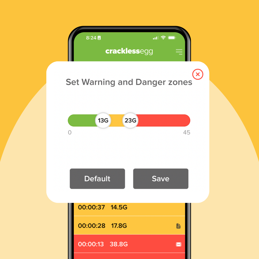 Graphic displaying setting the Crackless Egg warning and danger zones