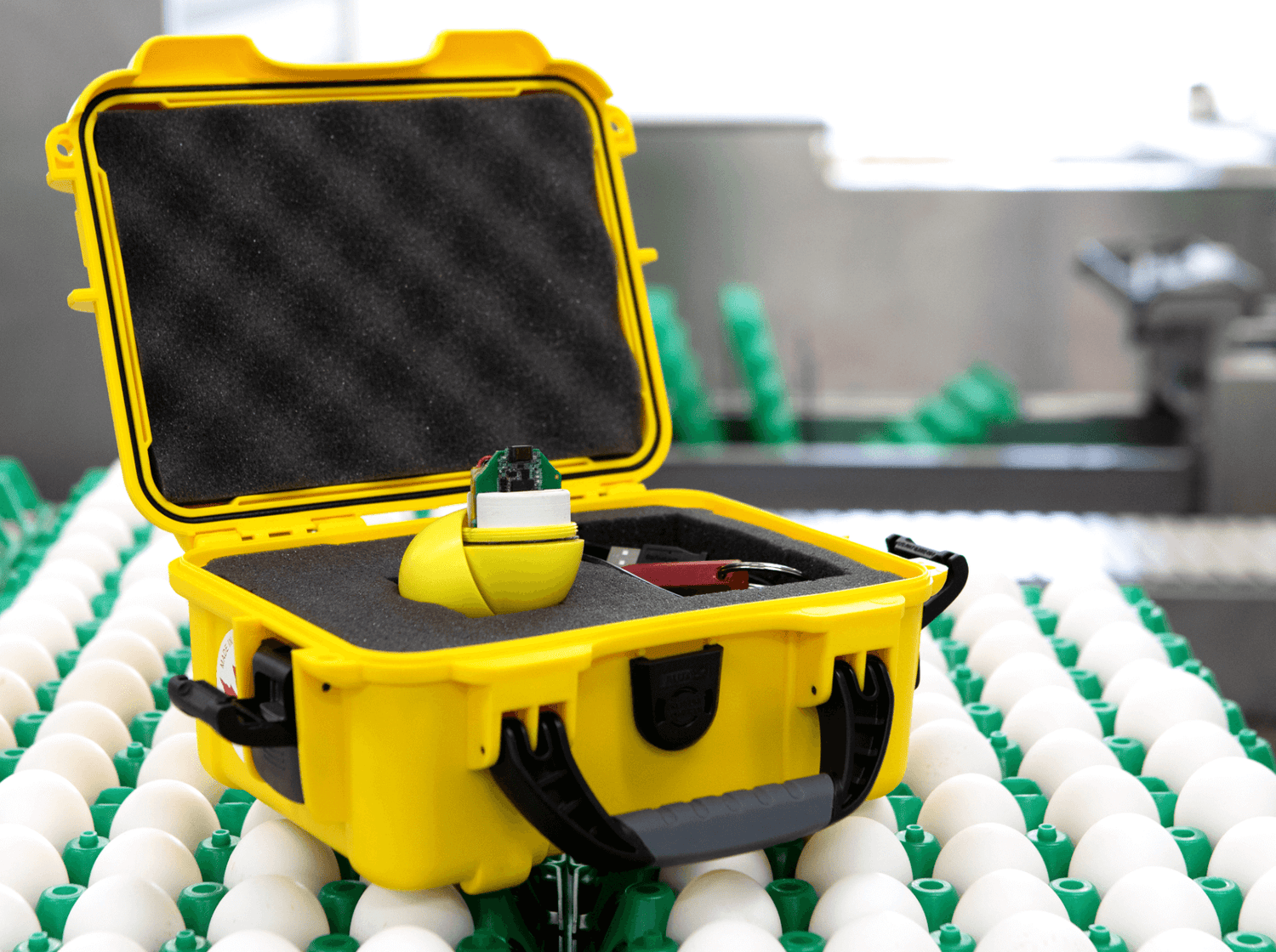 CracklessEgg System displayed inside the hard shell caring case